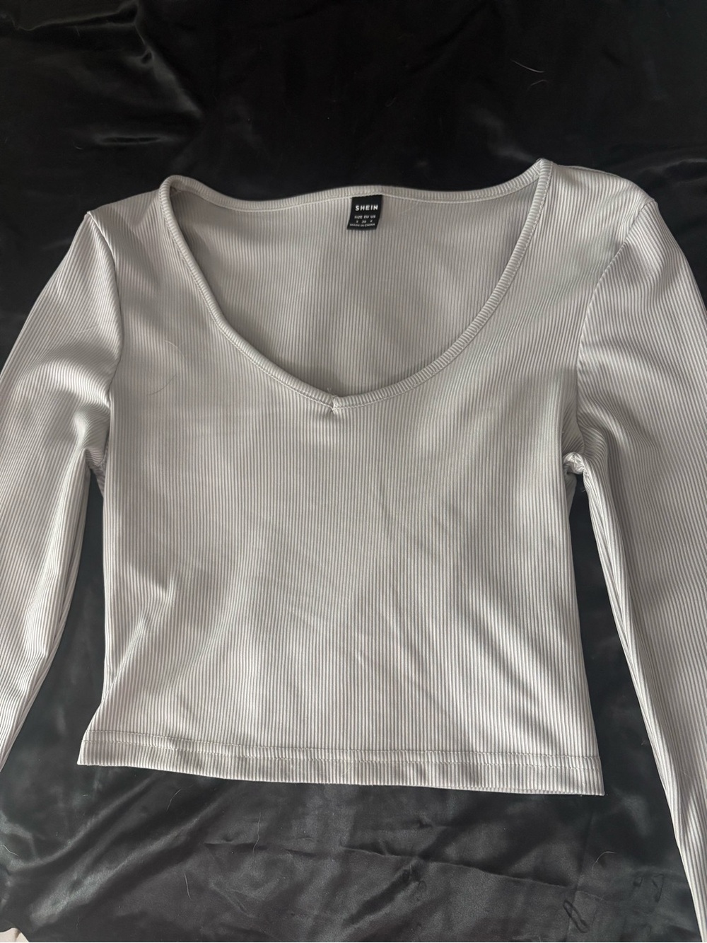 SHEIN Light Gray Ribbed Scoop Neck Long Sleeve Top